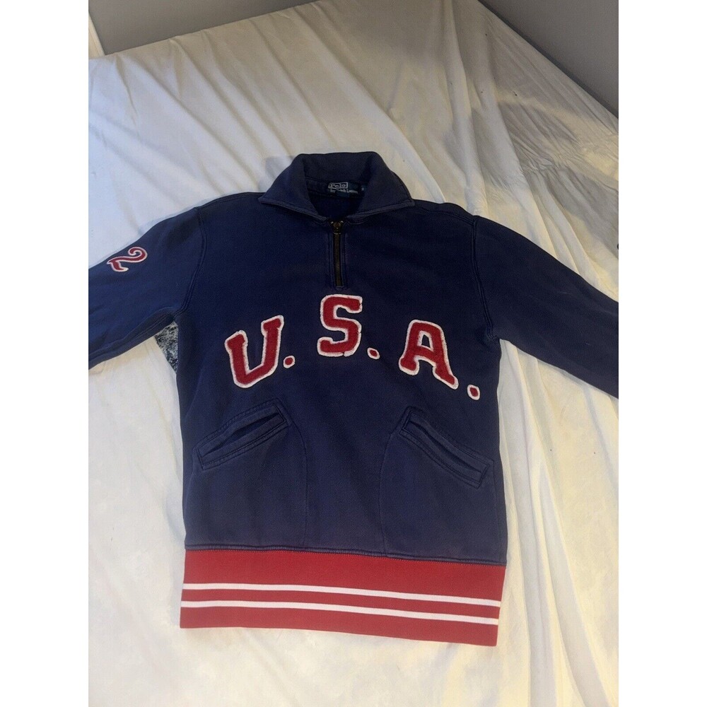 Polo Ralph Lauren Vintage Team USA Zip-up Retro Small Navy Blue Sweatshirt